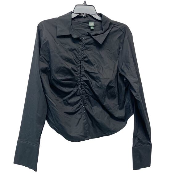 Wild Fable Women's Long Sleeve Cropped Corset Shirt Black Size Medium - Picture 1 of 5